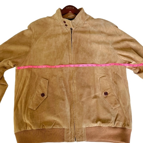 Orvis Mens Camel Tan Suede Leather Bomber Jacket, Size Large - Picture 13 of 16